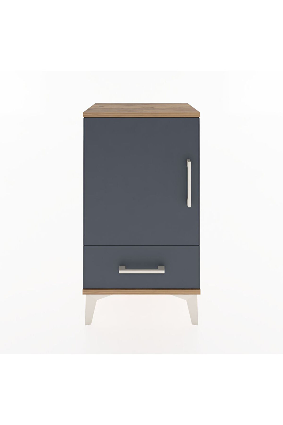 Arges Komodin 2 Raflı Tek Çekmeceli Tek Kapaklı 44x30x80 Çam-Antrasit