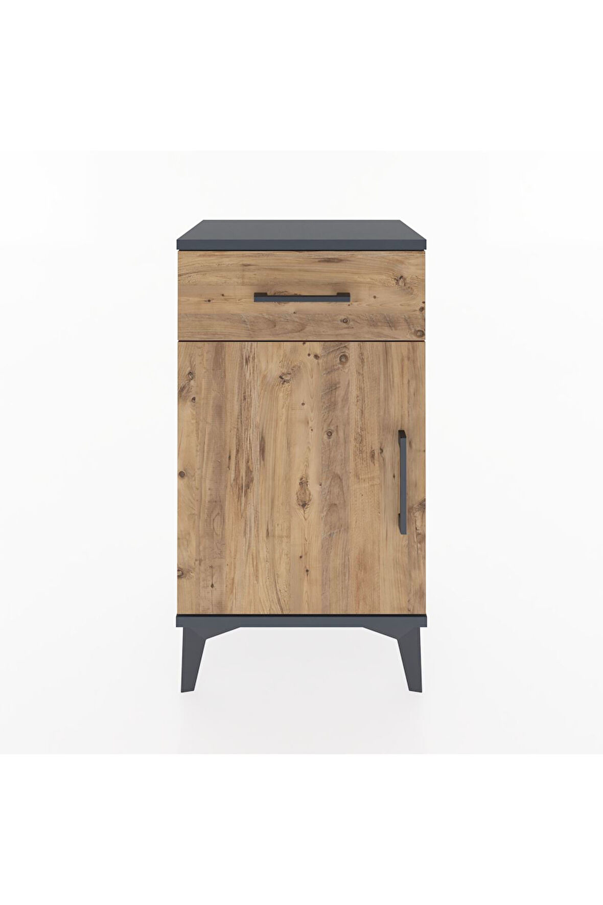 Arges Komodin Tek Raflı Tek Çekmeceli Tek Kapaklı 44x30x80 Antrasit-Çam