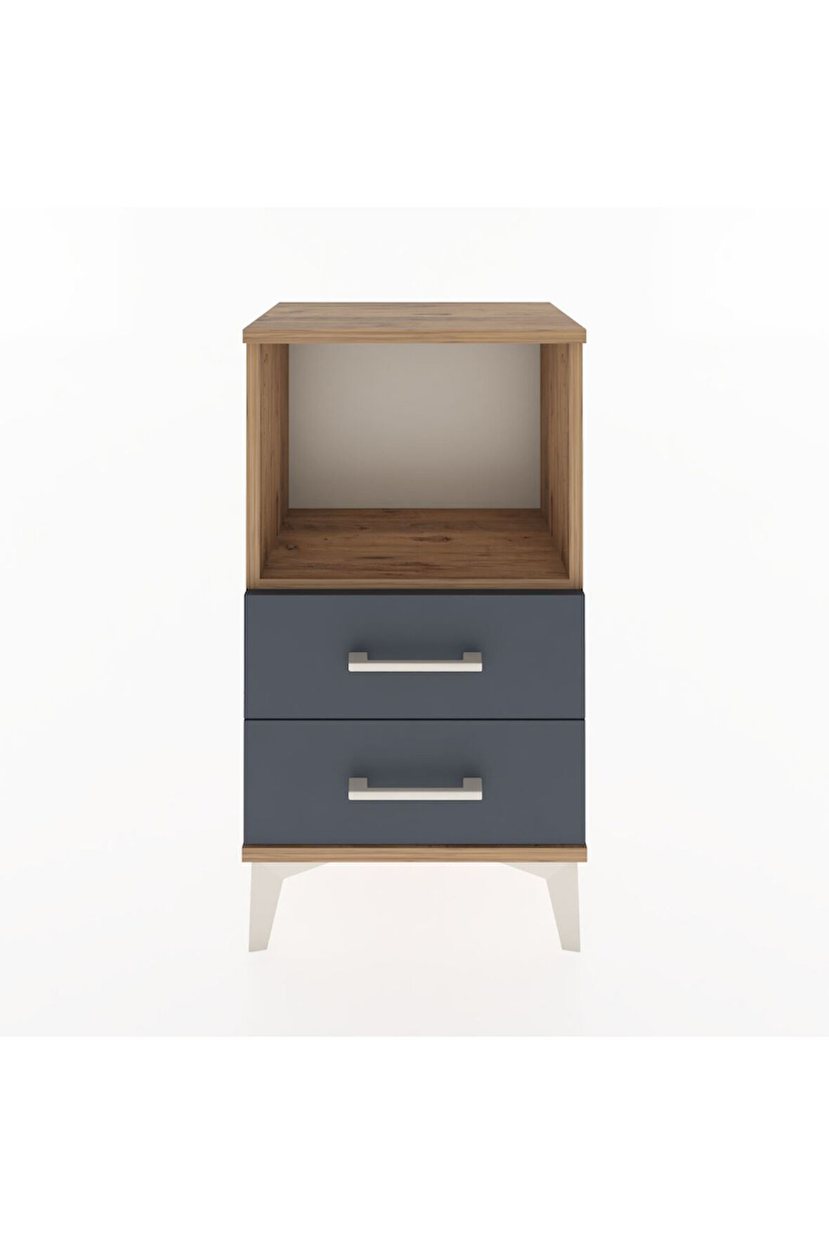 Arges Komodin Tek Raflı 2 Çekmeceli 44x30x80 Çam-Antrasit