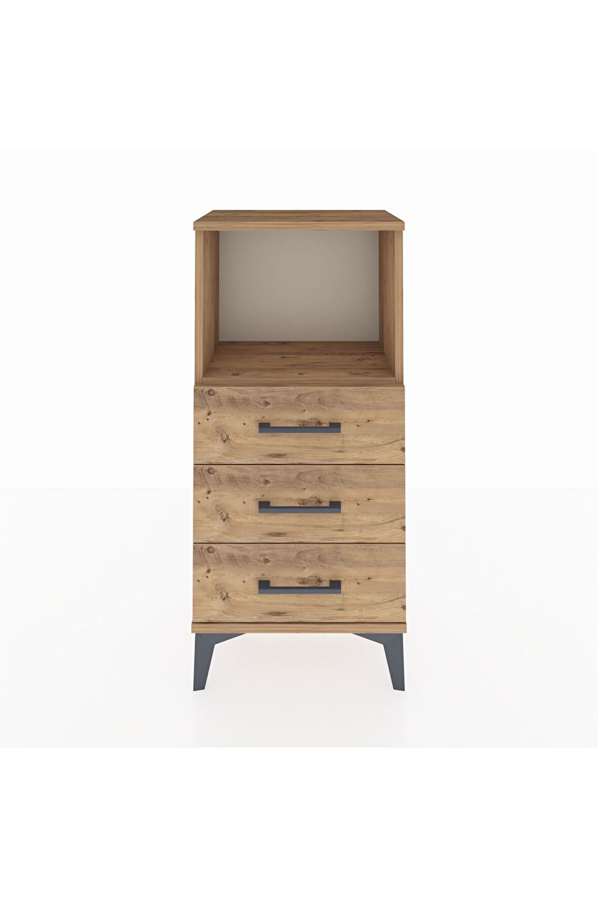 Arges Komodin Tek Raflı 3 Çekmeceli 44x30x96 Çam-Çam