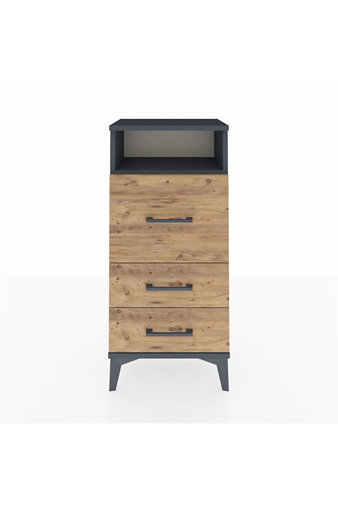 Arges Komodin Tek Raflı 3 Çekmeceli 44x30x96 Antrasit-Çam