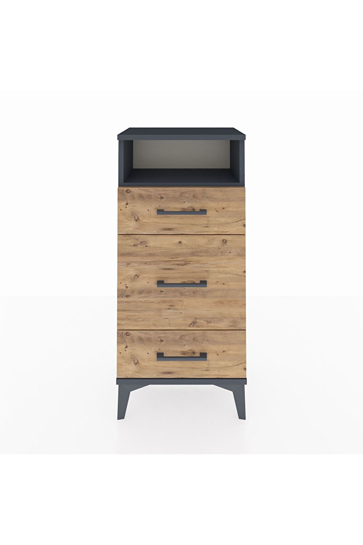 Arges Komodin Tek Raflı 3 Çekmeceli 44x30x96 Antrasit-Çam