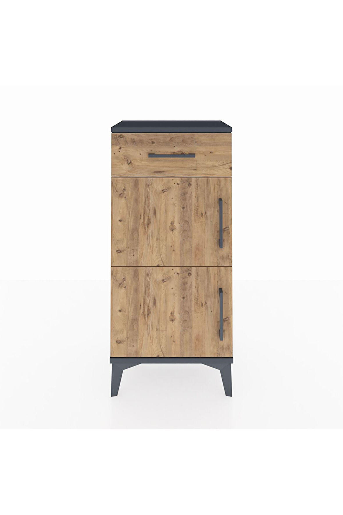 Arges Komodin Tek Raflı Tek Çekmeceli 2 Kapaklı 44x30x96 Antrasit-Çam