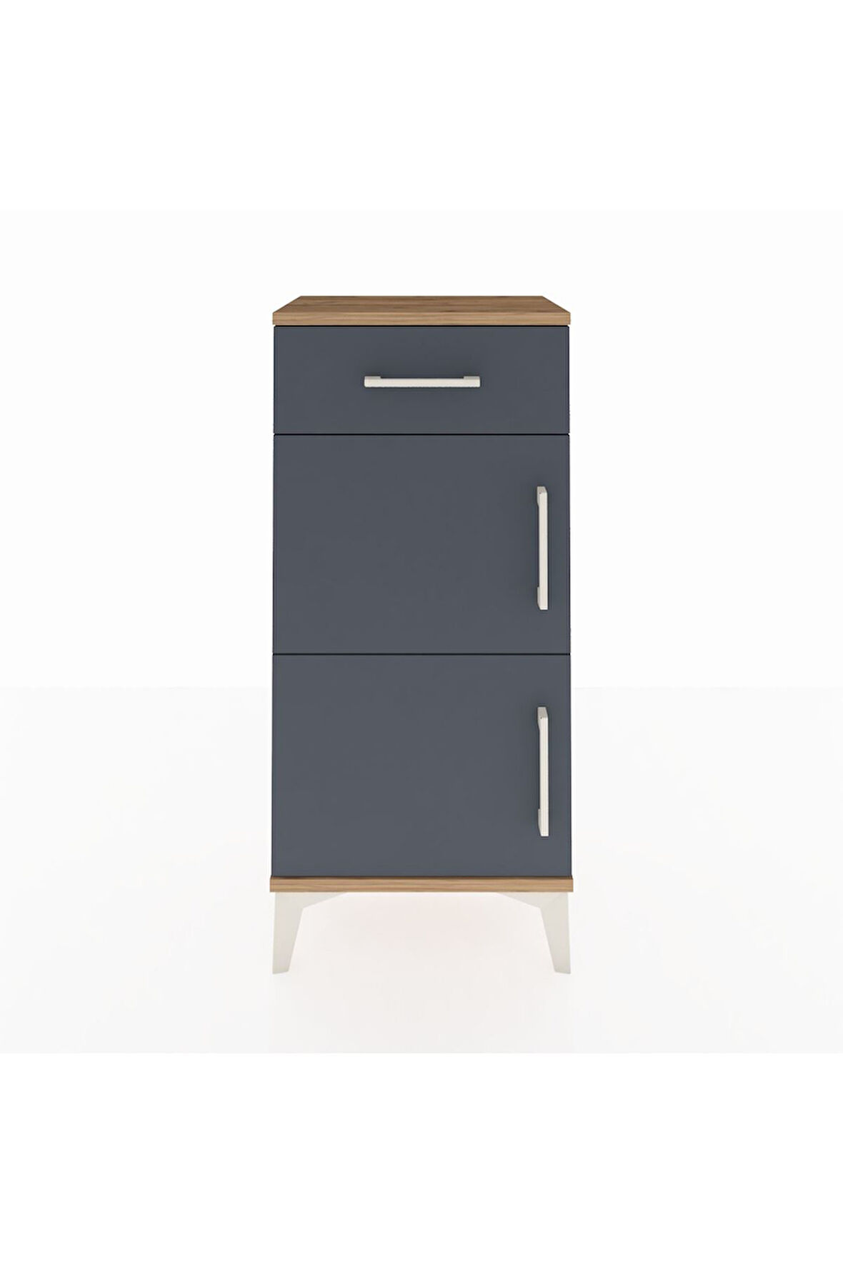 Arges Komodin Tek Raflı Tek Çekmeceli 2 Kapaklı 44x30x96 Çam-Antrasit