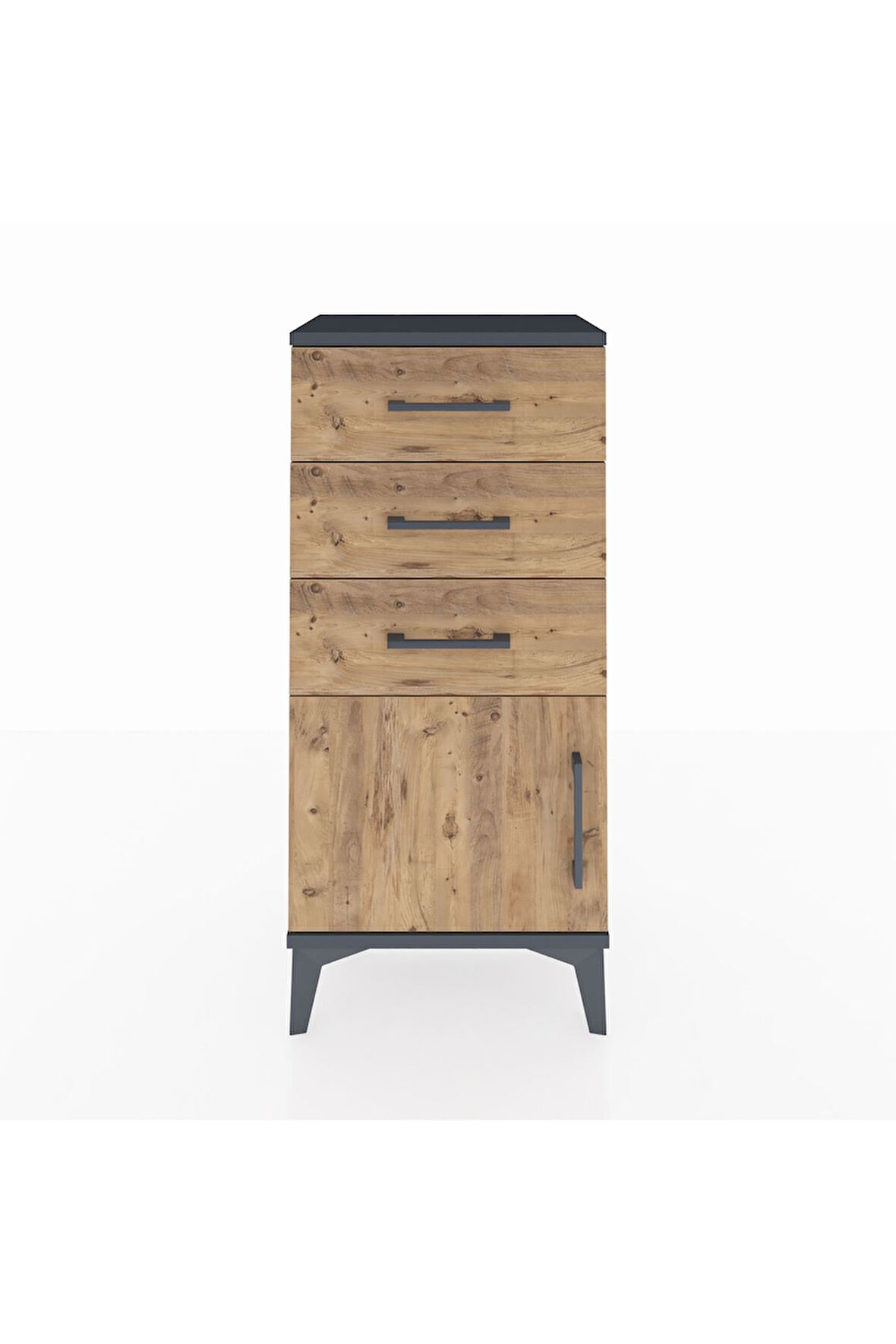 Arges Komodin 3 Çekmeceli Tek Kapaklı 44x30x96 Antrasit-Çam