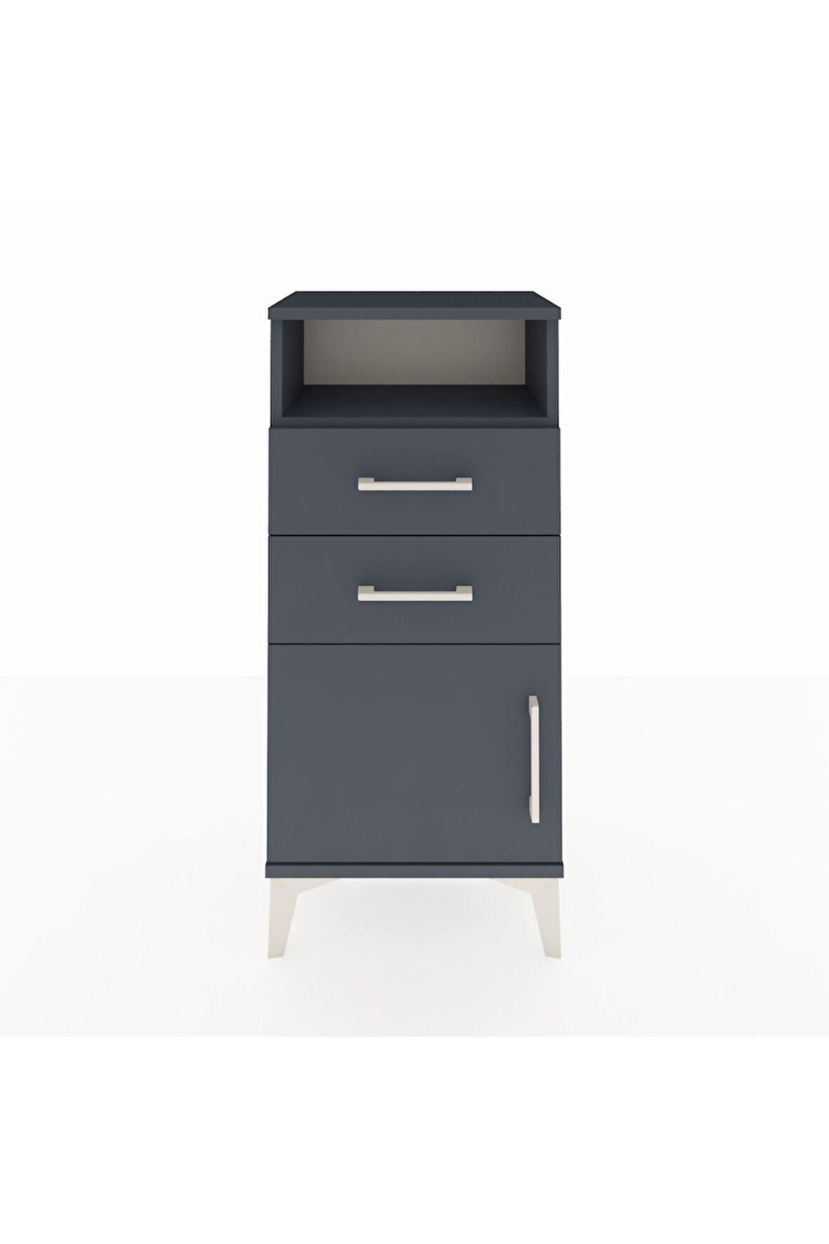 Arges Komodin Tek Raflı 2 Çekmeceli Tek Kapaklı 44x30x96 Antrasit-Antrasit