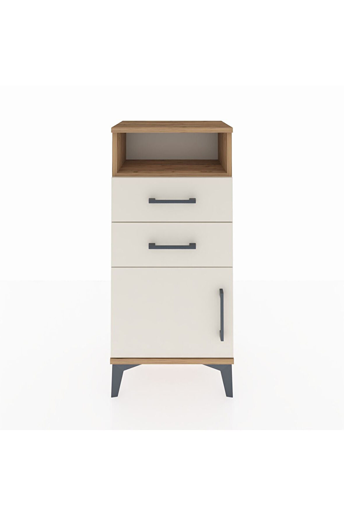 Arges Komodin Tek Raflı 2 Çekmeceli Tek Kapaklı 44x30x96 Çam-Aytaşı