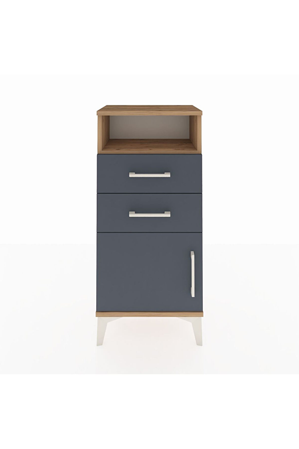 Arges Komodin Tek Raflı 2 Çekmeceli Tek Kapaklı 44x30x96 Çam-Antrasit