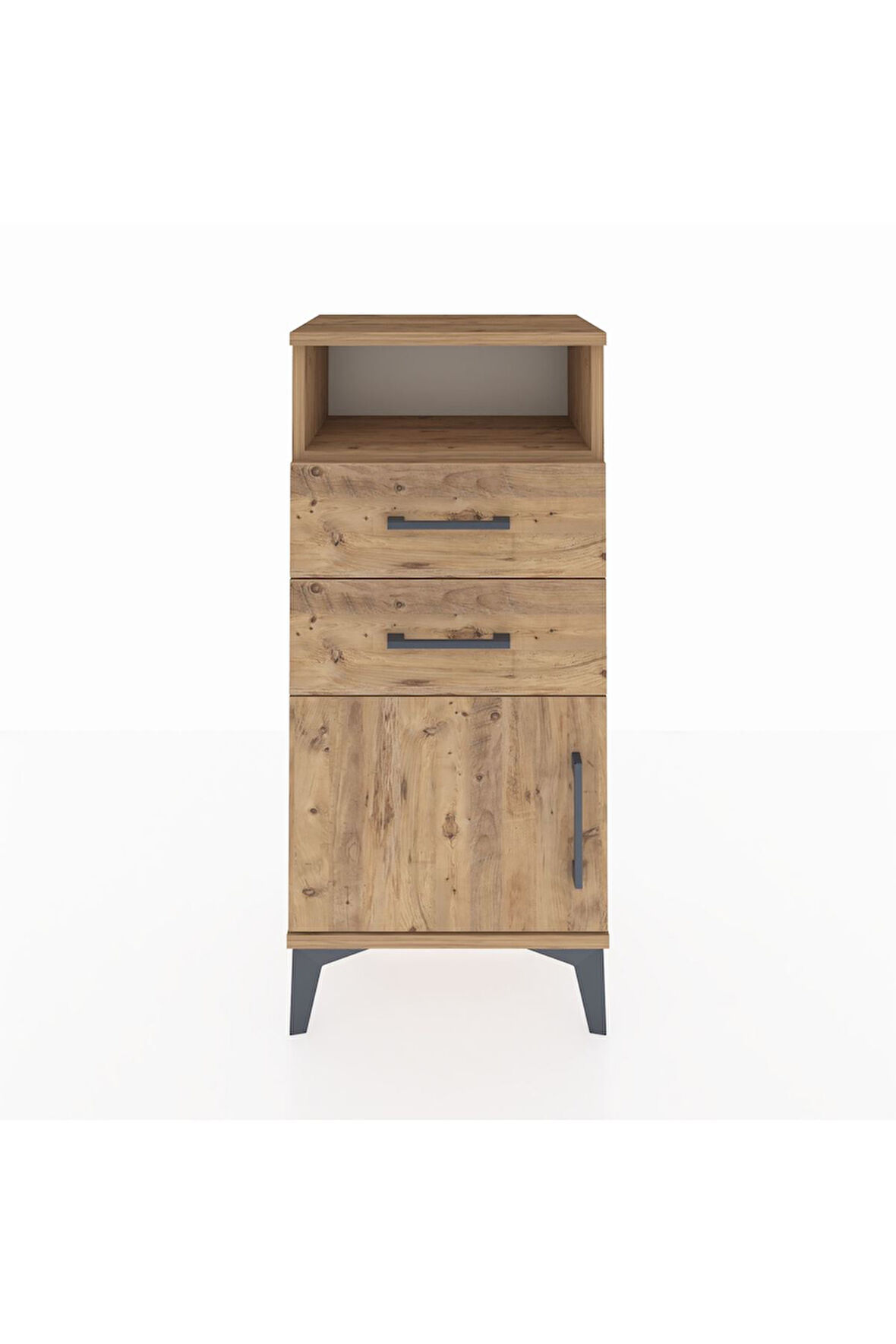 Arges Komodin Tek Raflı 2 Çekmeceli Tek Kapaklı 44x30x96 Çam-Çam