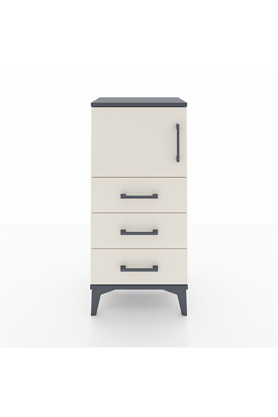 Arges Komodin Tek Raflı 3 Çekmeceli Tek Kapaklı 44x30x96 Antrasit-Aytaşı