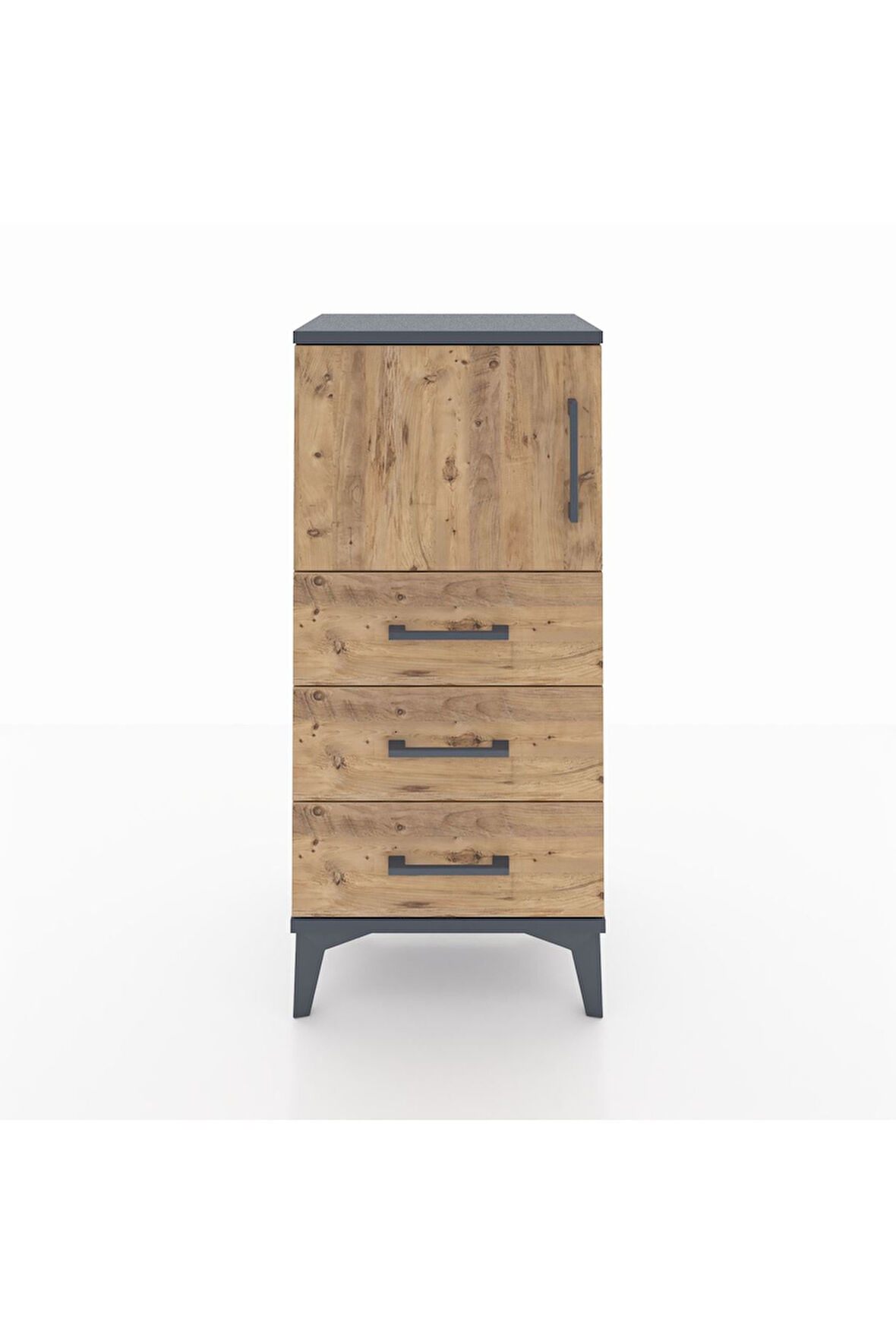 Arges Komodin Tek Raflı 3 Çekmeceli Tek Kapaklı 44x30x96 Antrasit-Çam