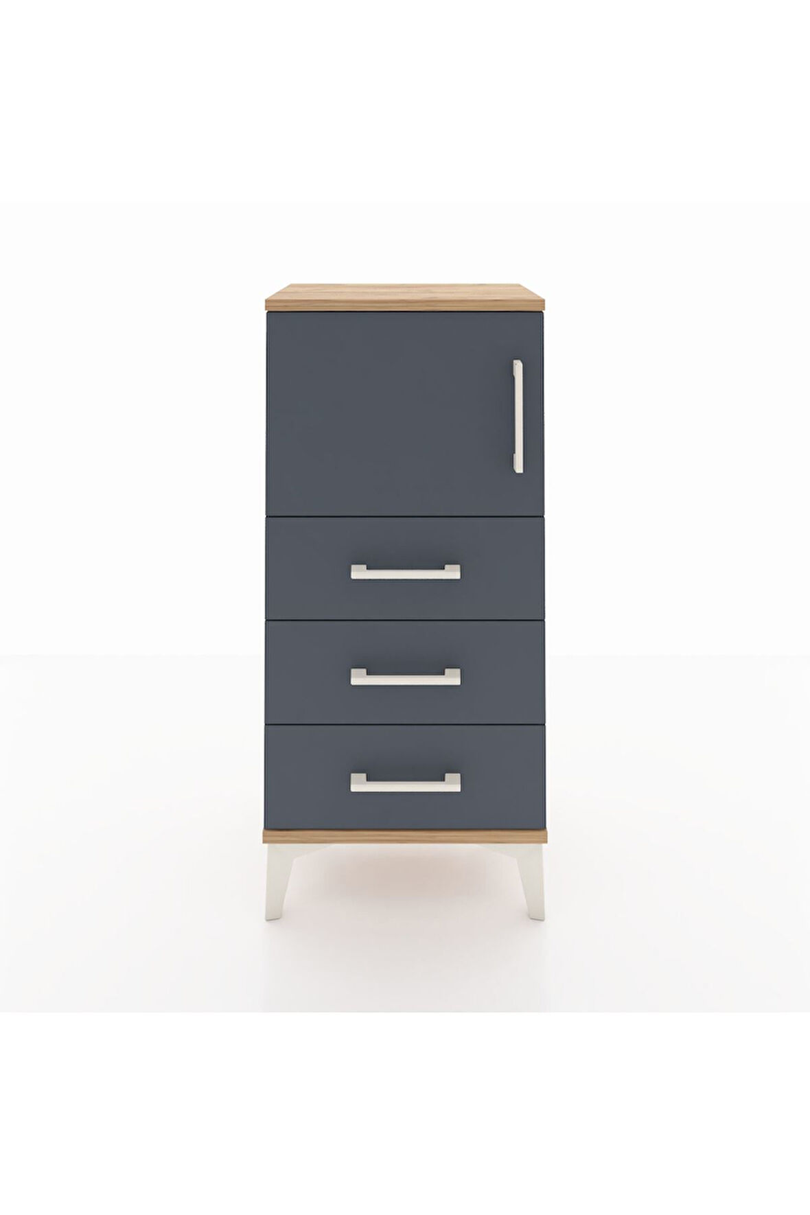 Arges Komodin Tek Raflı 3 Çekmeceli Tek Kapaklı 44x30x96 Çam-Antrasit