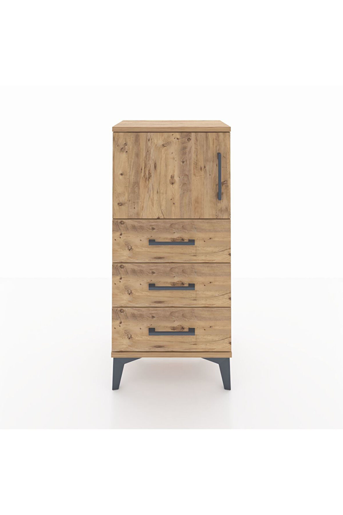 Arges Komodin Tek Raflı 3 Çekmeceli Tek Kapaklı 44x30x96 Çam-Çam