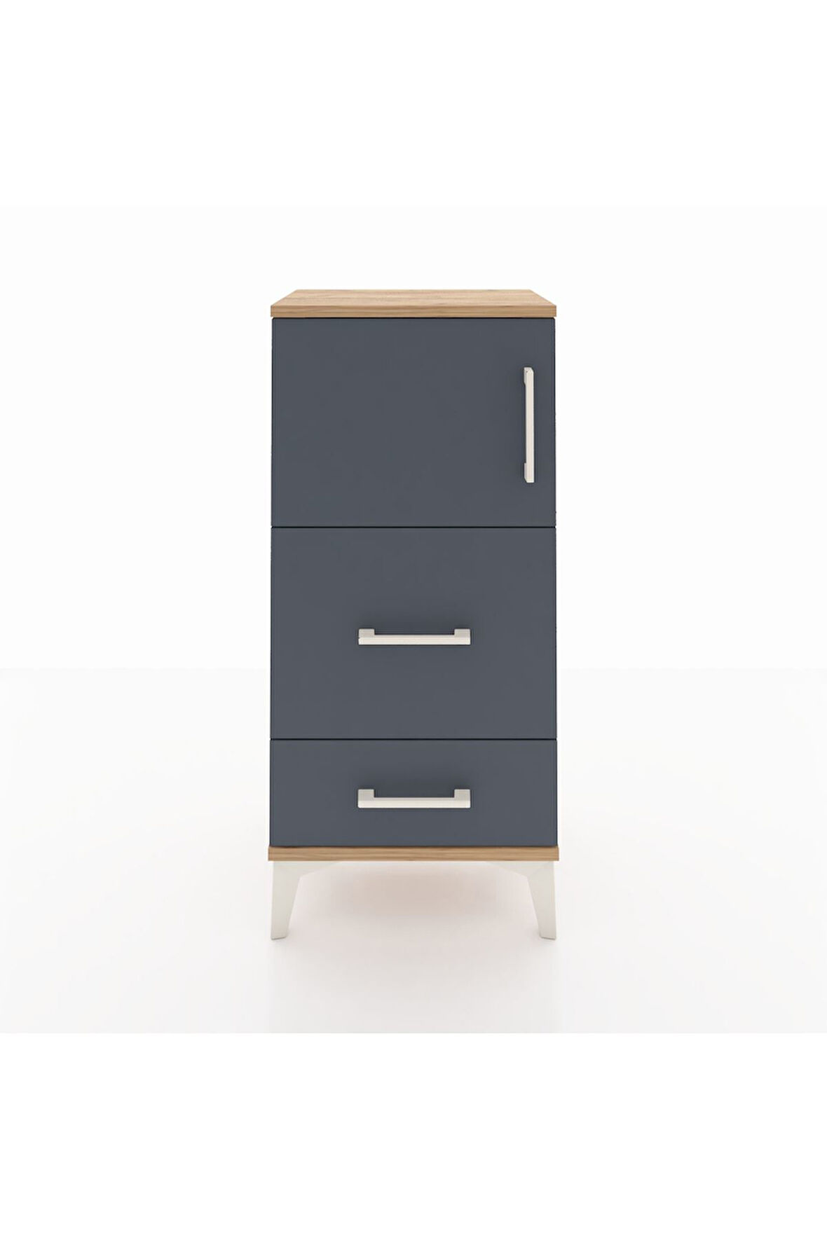 Arges Komodin Tek Raflı 2 Çekmeceli Tek Kapaklı 44x30x96 Çam-Antrasit