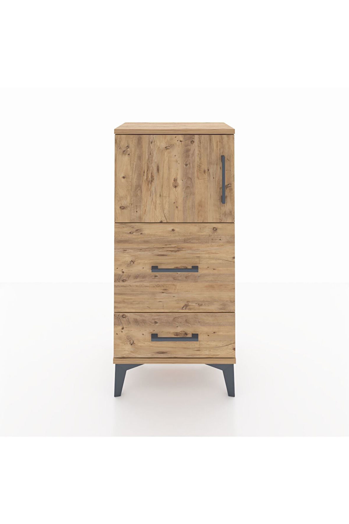 Arges Komodin Tek Raflı 2 Çekmeceli Tek Kapaklı 44x30x96 Çam-Çam