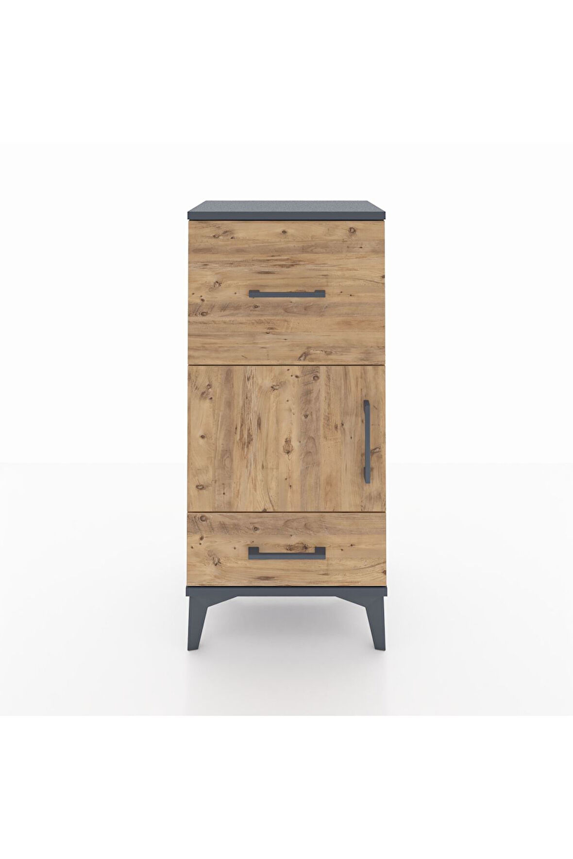 Arges Komodin Tek Raflı 2 Çekmeceli Tek Kapaklı 44x30x96 Antrasit-Çam