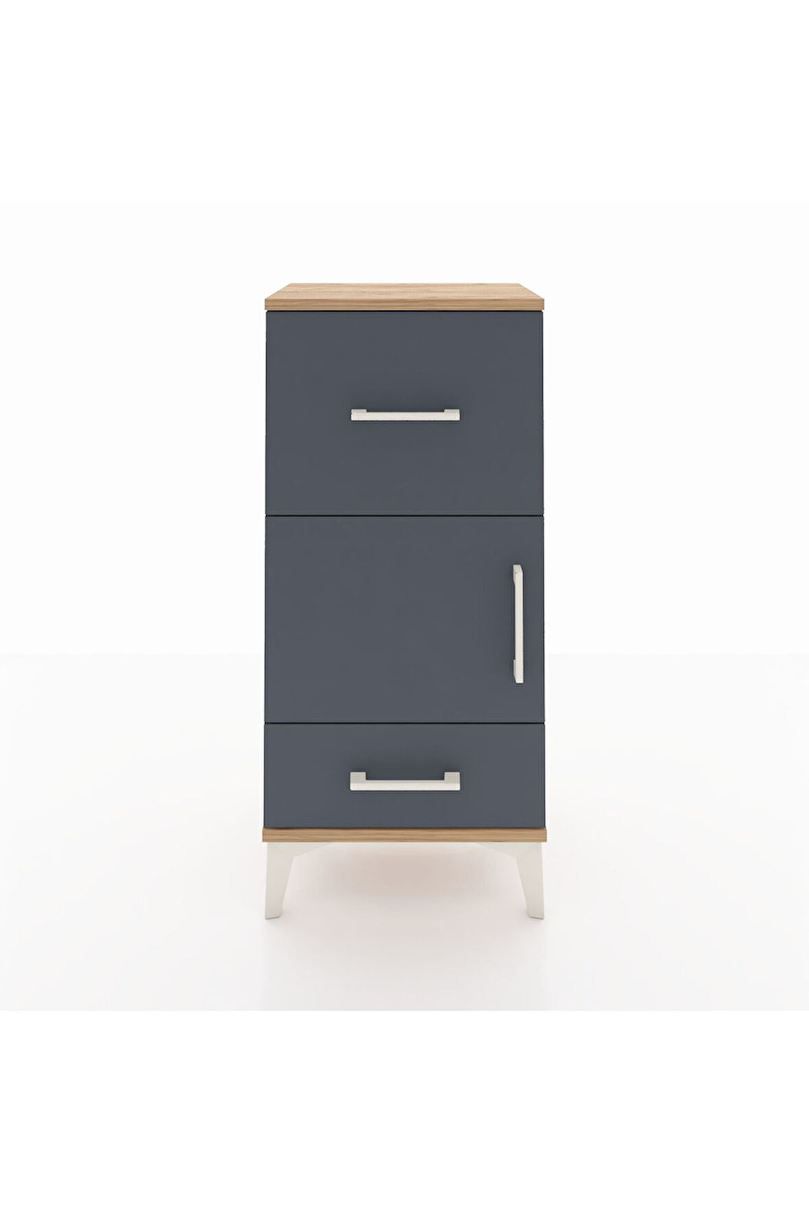 Arges Komodin Tek Raflı 2 Çekmeceli Tek Kapaklı 44x30x96 Çam-Antrasit