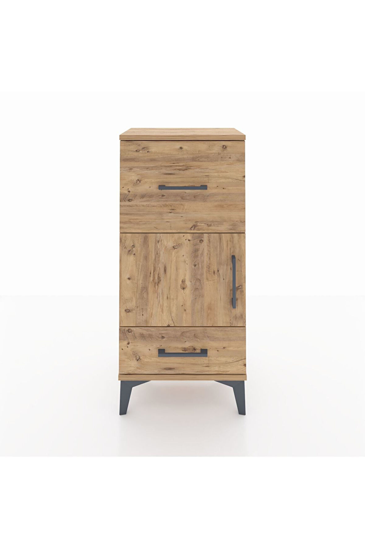 Arges Komodin Tek Raflı 2 Çekmeceli Tek Kapaklı 44x30x96 Çam-Çam