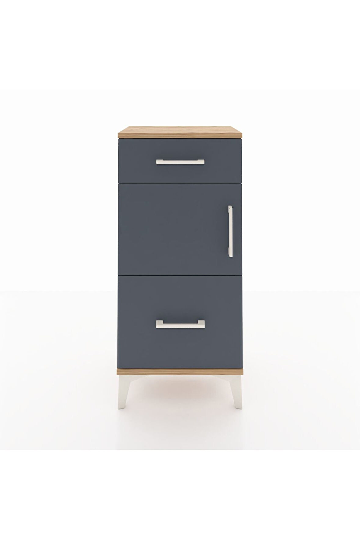 Arges Komodin Tek Raflı 2 Çekmeceli Tek Kapaklı 44x30x96 Çam-Antrasit