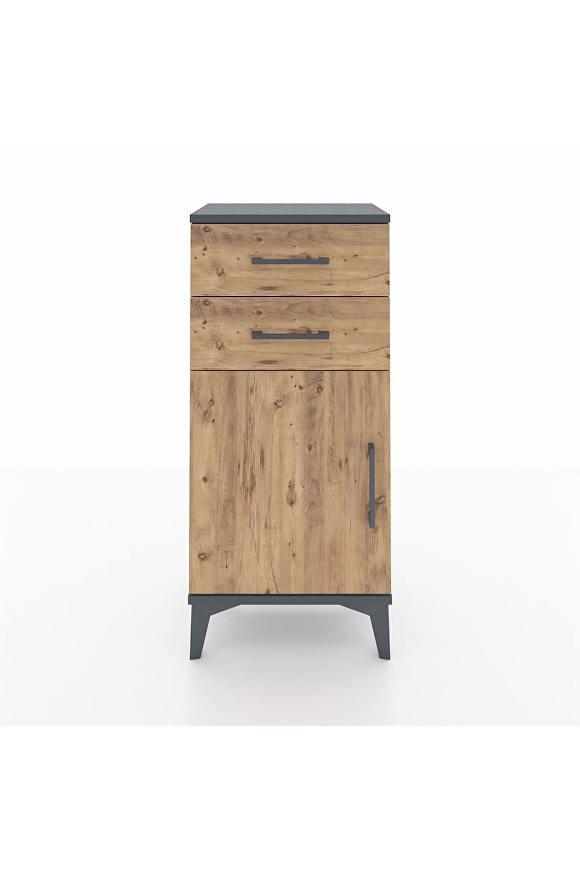 Arges Komodin Tek Raflı 2 Çekmeceli Tek Kapaklı 44x30x96 Antrasit-Çam