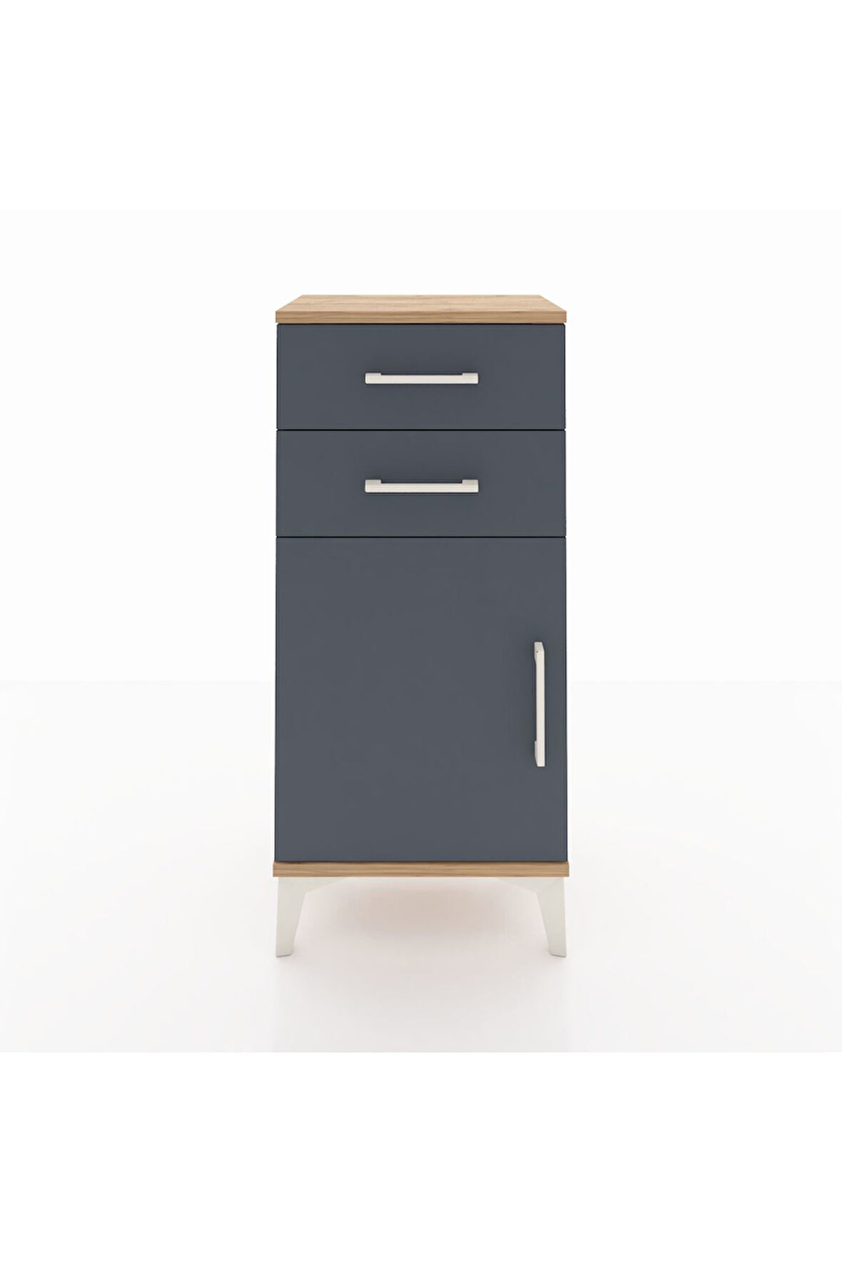 Arges Komodin Tek Raflı 2 Çekmeceli Tek Kapaklı 44x30x96 Çam-Antrasit