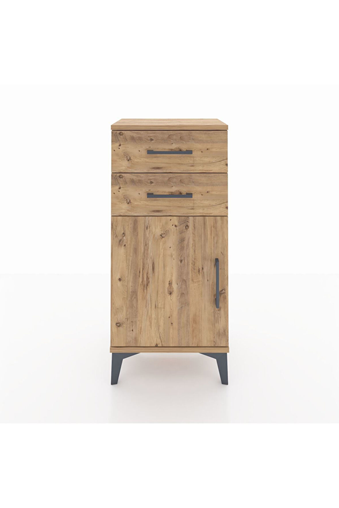 Arges Komodin Tek Raflı 2 Çekmeceli Tek Kapaklı 44x30x96 Çam-Çam