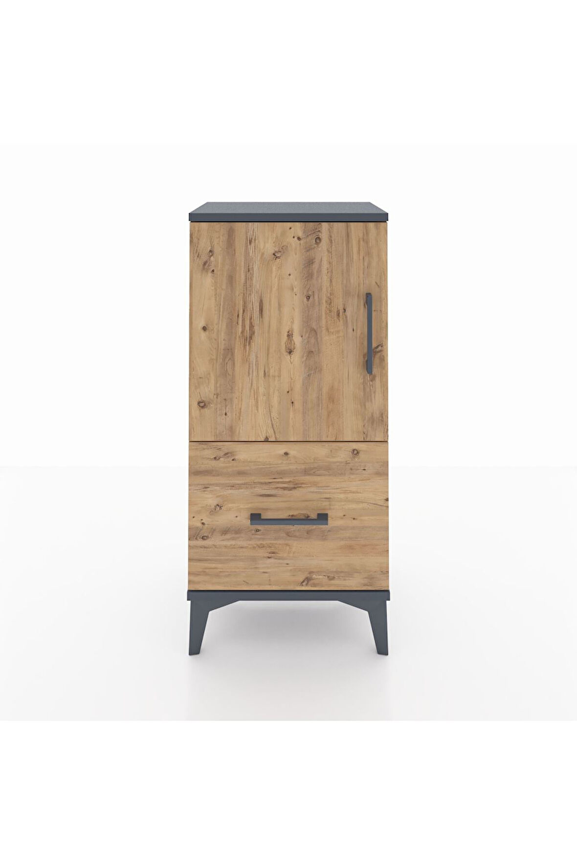 Arges Komodin 2 Raflı Tek Çekmeceli Tek Kapaklı 44x30x96 Antrasit-Çam