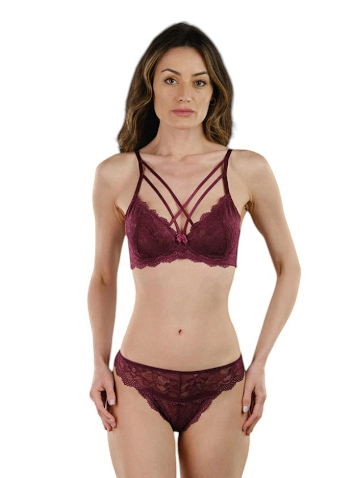 STORMED İç Giyim Kadın Dantelli Kapsız Çapraz Detaylı Sütyen Takımı 1001