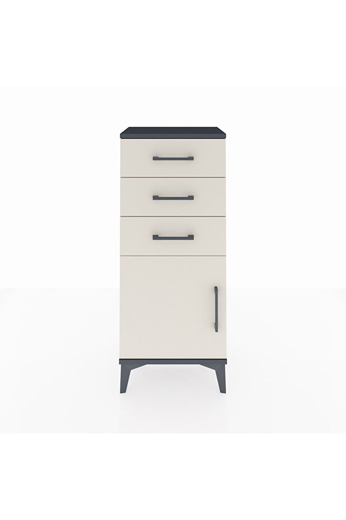 Arges Komodin Tek Raflı 3 Çekmeceli Tek Kapaklı 44x30x106 Antrasit-Aytaşı