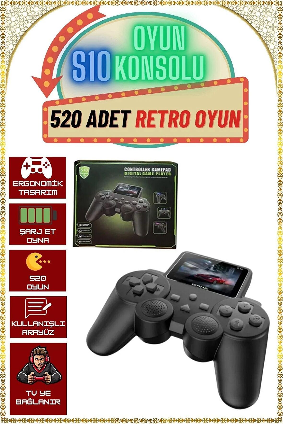 S10 Taşınabilir 520 Oyunlu Kablosuz Game Oyun Konsolu Atari Media Player Oynatıcı Tv Bağlanabilir