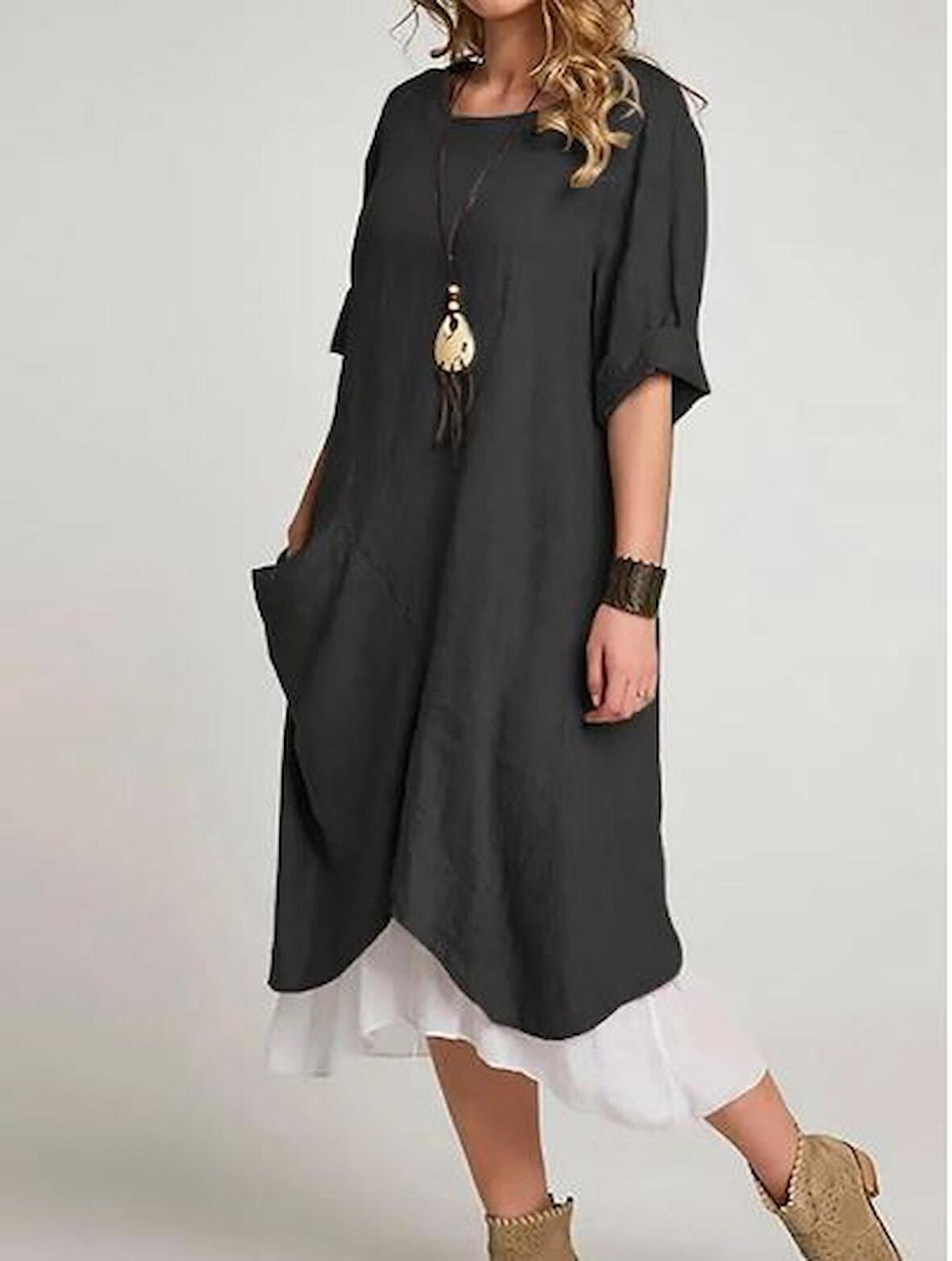Barbora Yazlık Günlük Tasarım Kadın Elbise bt263siyah