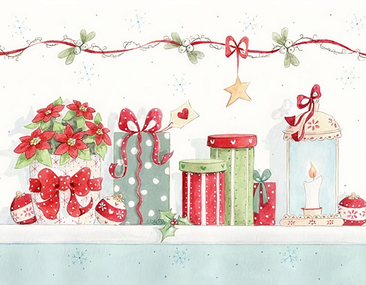 Vintage Christmas no:2 Desenli Amerikan Servisi Dikdörtgen 35 x 50 cm