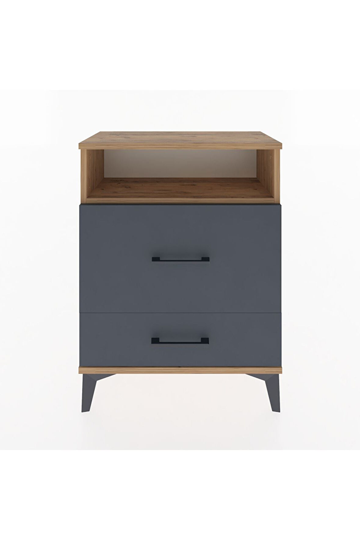 Arges Komodin Tek Raflı 2 Çekmeceli 60x30x80 Çam-Antrasit