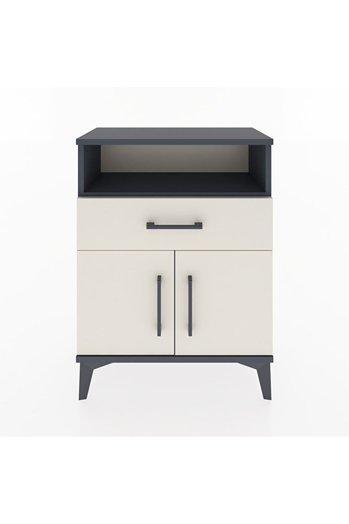 Arges Komodin Tek Raflı 2 Çekmeceli 2 Kapaklı 60x30x80 Antrasit-Aytaşı