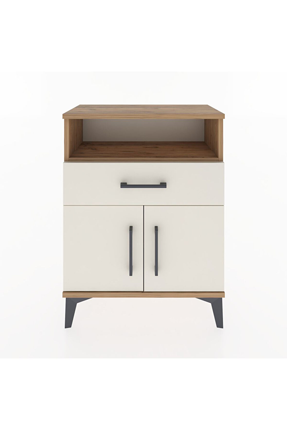 Arges Komodin Tek Raflı 2 Çekmeceli 2 Kapaklı 60x30x80 Çam-Aytaşı