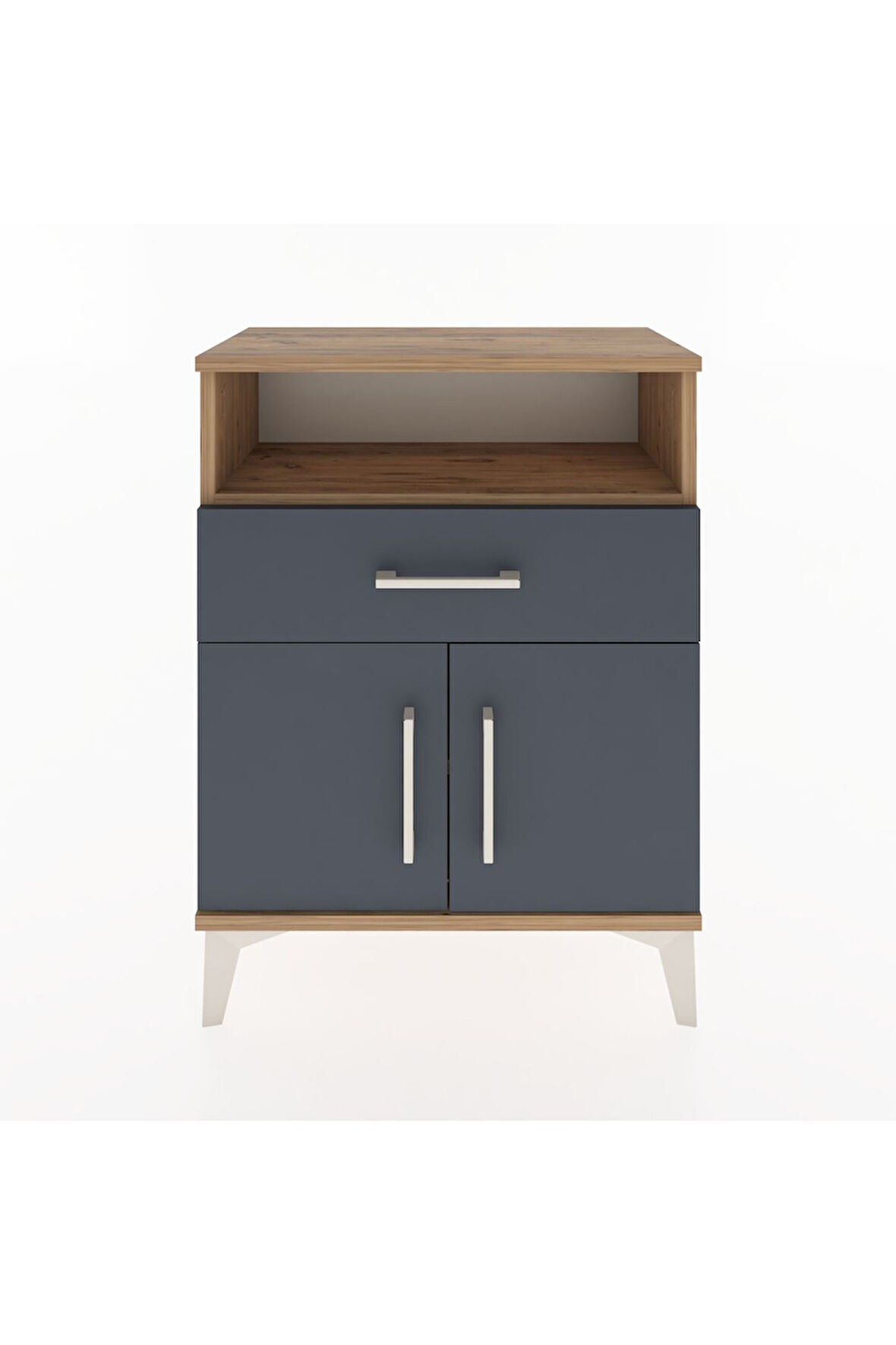 Arges Komodin Tek Raflı 2 Çekmeceli 2 Kapaklı 60x30x80 Çam-Antrasit