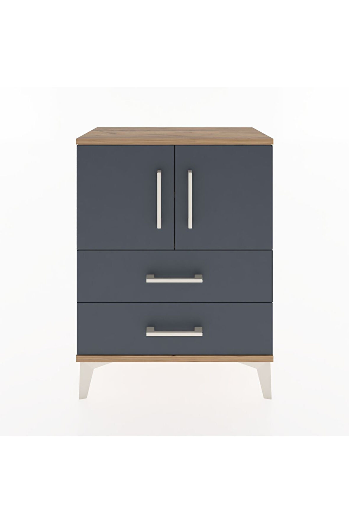 Arges Komodin Tek Raflı Tek Çekmeceli 2 Kapaklı 60x30x80 Çam-Antrasit