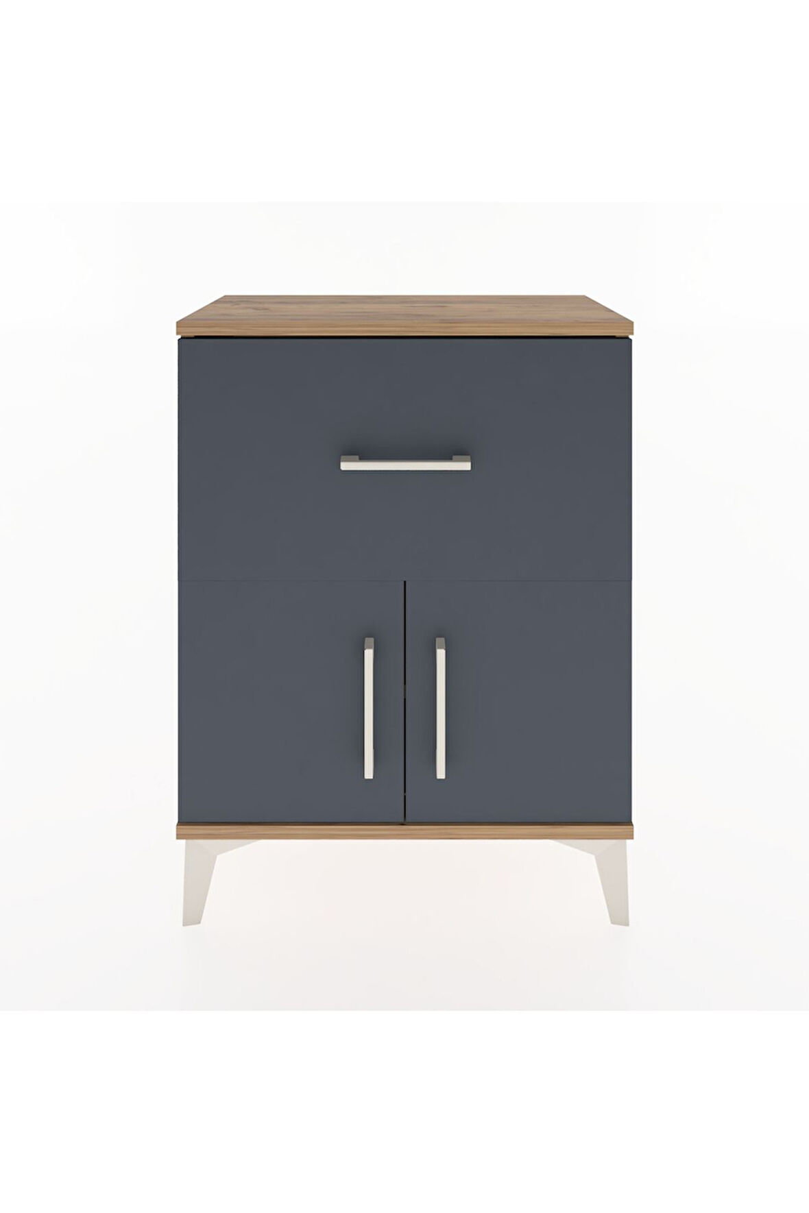 Arges Komodin 3 Raflı Tek Çekmeceli 2 Kapaklı 60x30x80 Çam-Antrasit