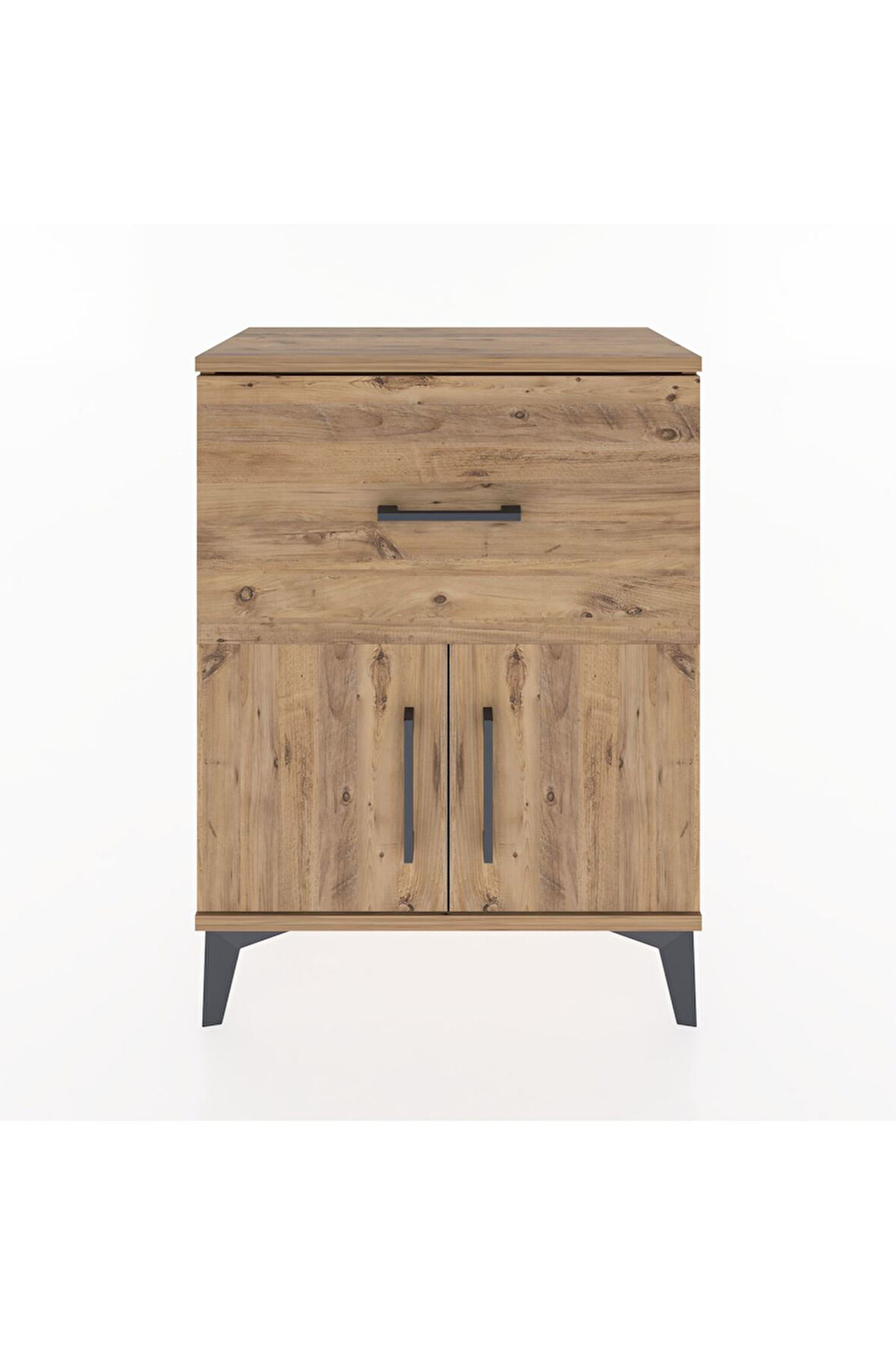 Arges Komodin 3 Raflı Tek Çekmeceli 2 Kapaklı 60x30x80 Çam-Çam