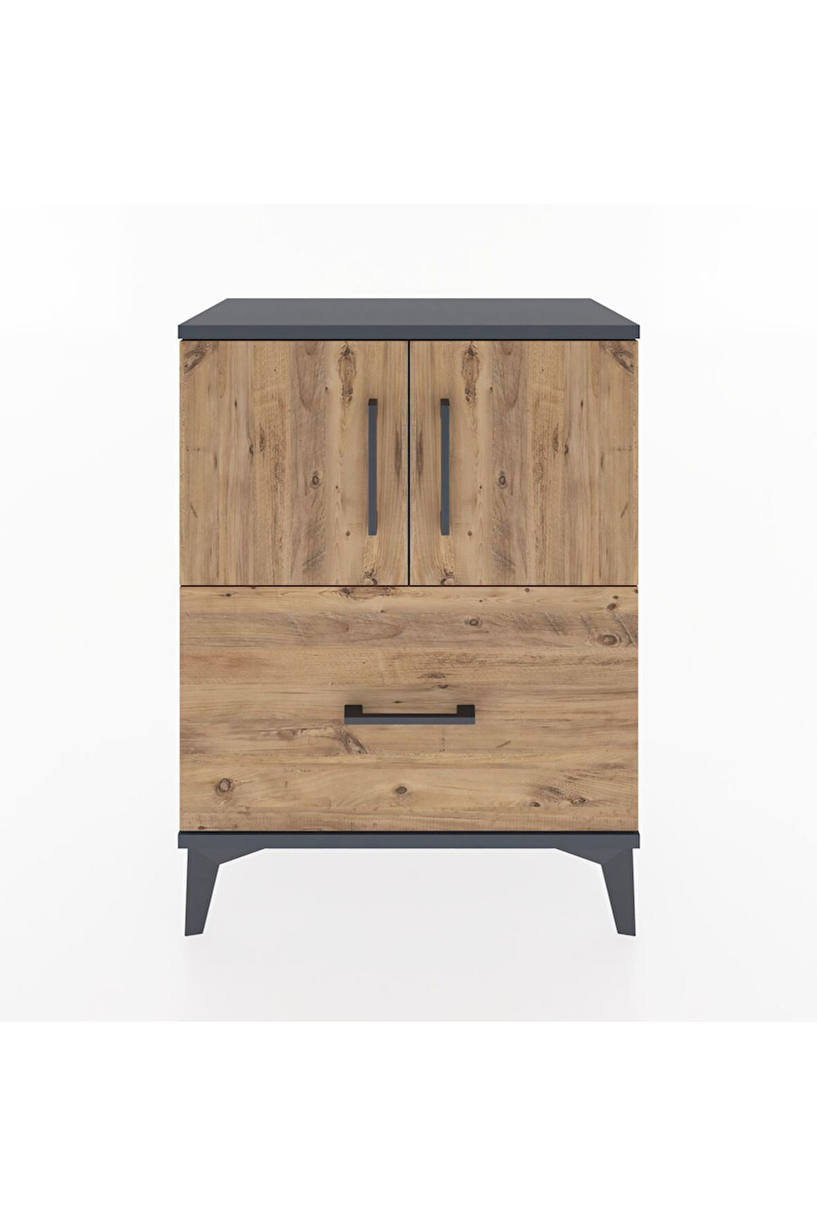 Arges Komodin Tek Raflı Tek Çekmeceli 2 Kapaklı 60x30x80 Antrasit-Çam