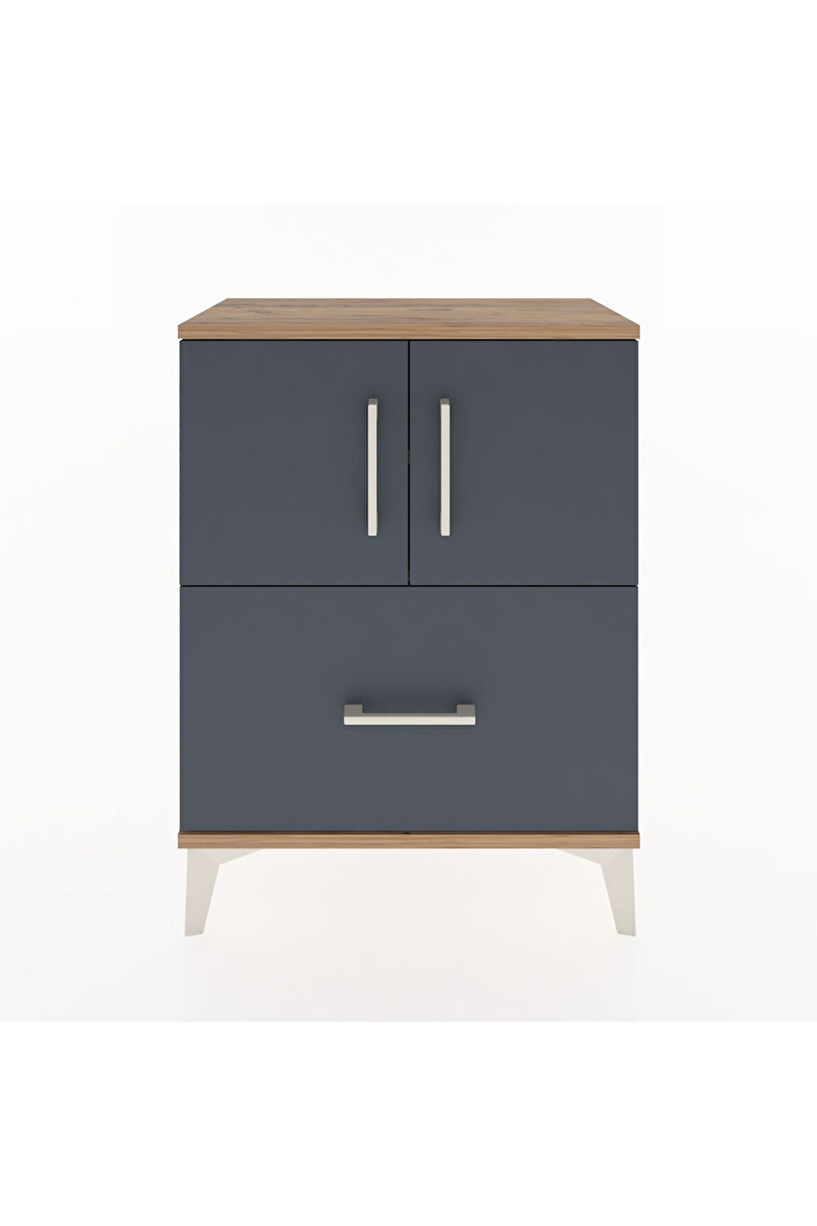 Arges Komodin Tek Raflı Tek Çekmeceli 2 Kapaklı 60x30x80 Çam-Antrasit