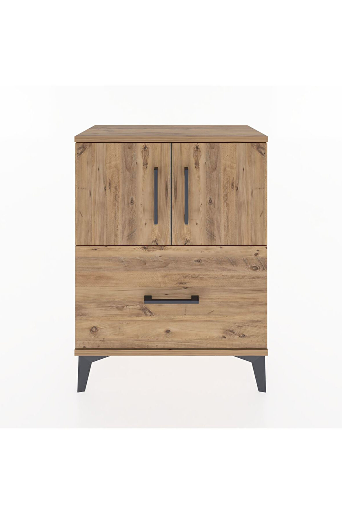 Arges Komodin Tek Raflı Tek Çekmeceli 2 Kapaklı 60x30x80 Çam-Çam