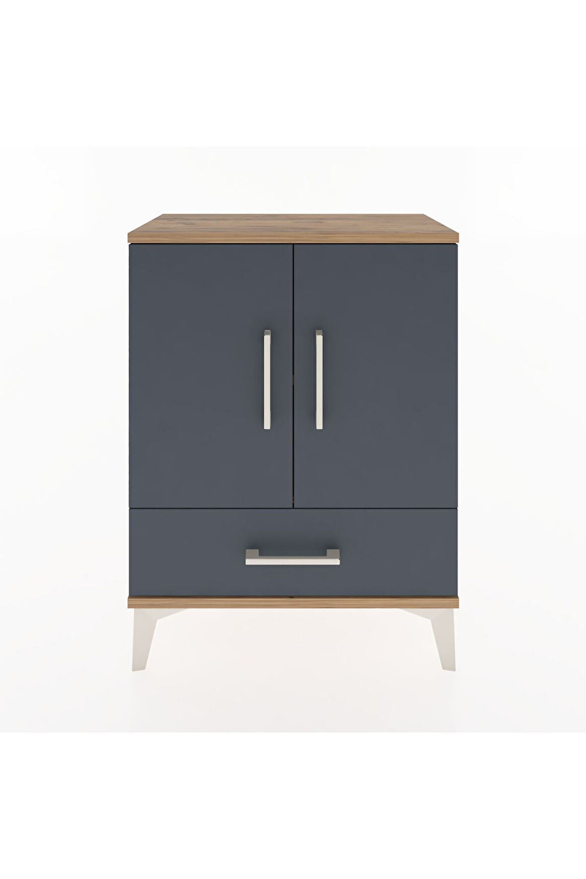 Arges Komodin 2 Raflı Tek Çekmeceli 2 Kapaklı 60x30x80 Çam-Antrasit