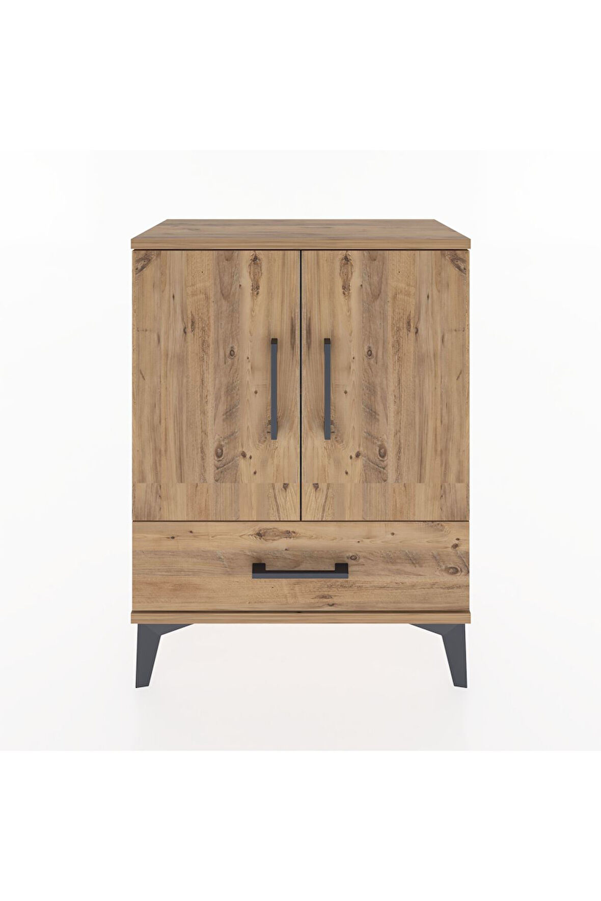 Arges Komodin 2 Raflı Tek Çekmeceli 2 Kapaklı 60x30x80 Çam-Çam