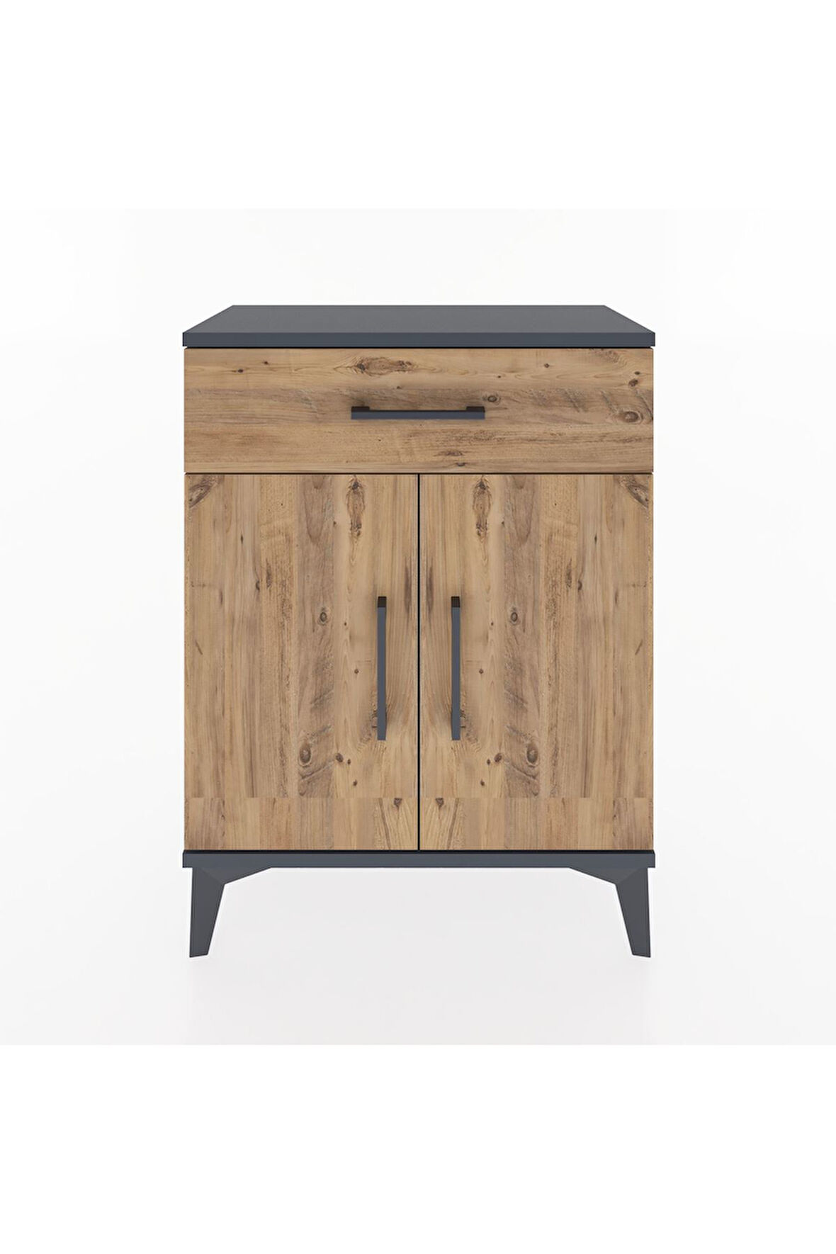 Arges Komodin 2 Raflı Tek Çekmeceli Tek Kapaklı 60x30x80 Antrasit-Çam