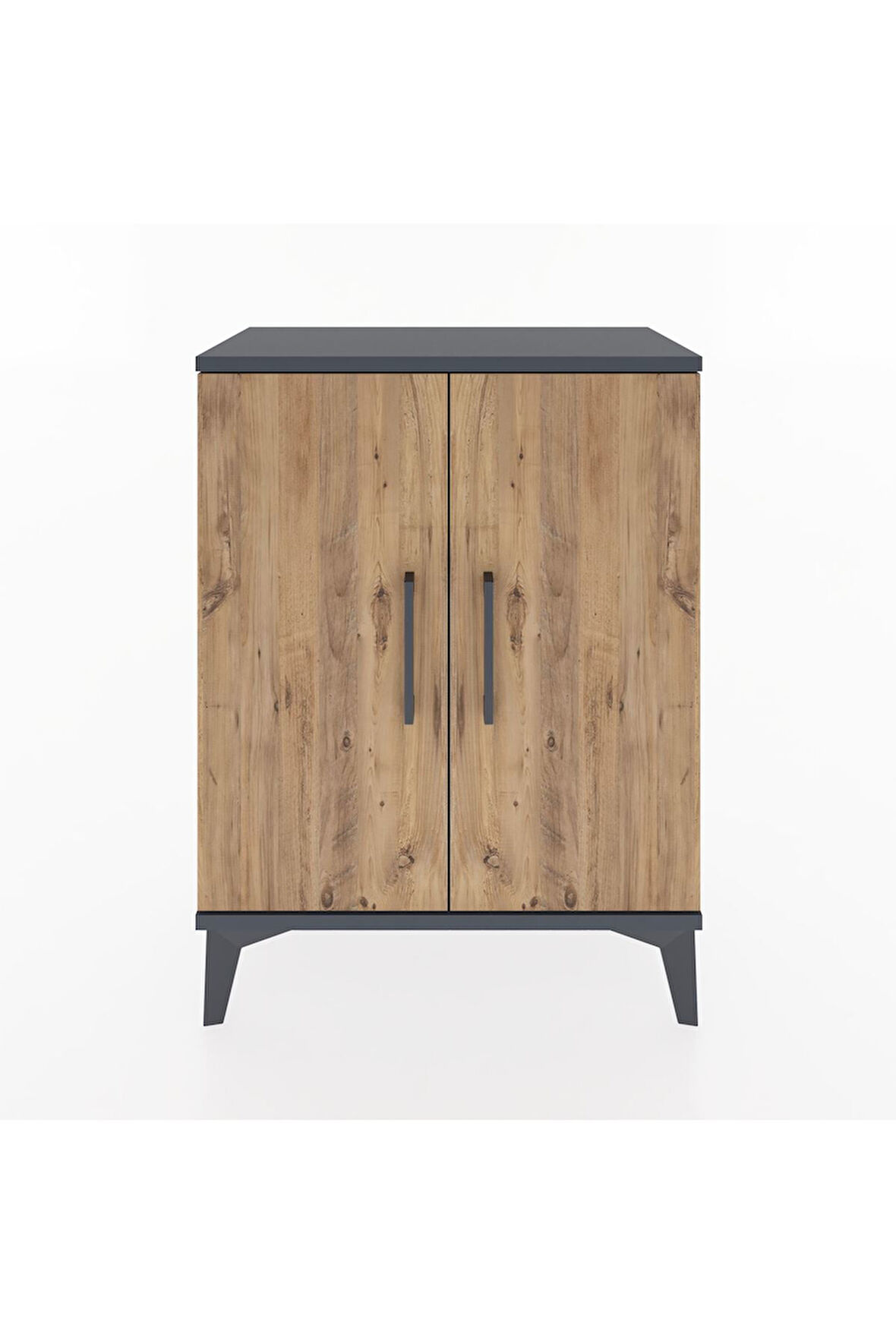 Arges Komodin Tek Raflı Tek Çekmeceli 2 Kapaklı 60x30x80 Antrasit-Çam