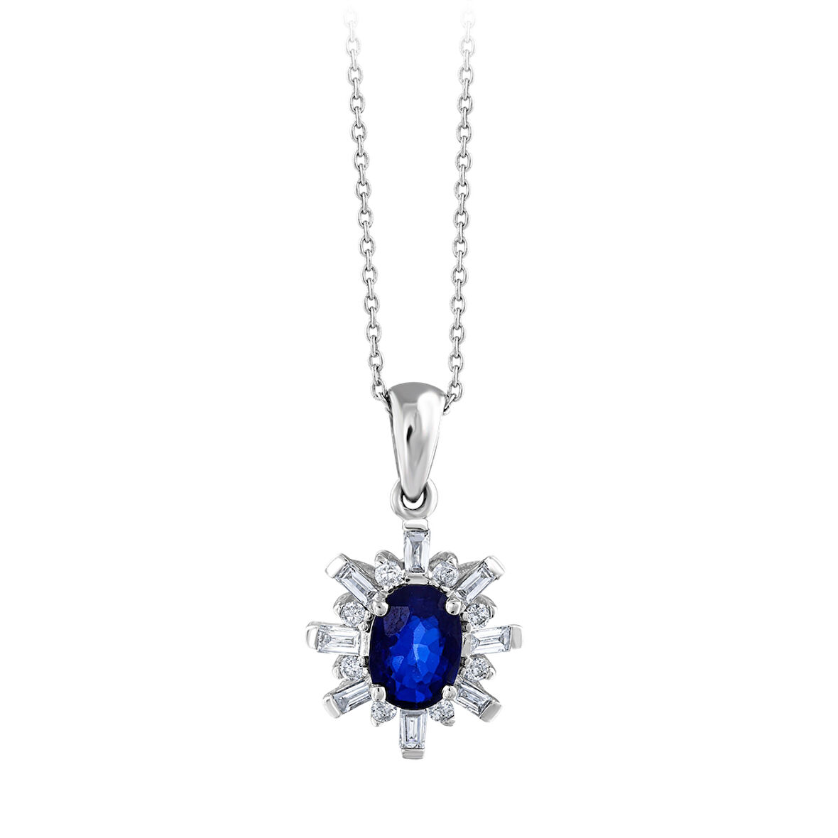 0.15 Karat Baget Taşlı Pırlantalı Safir Kolye