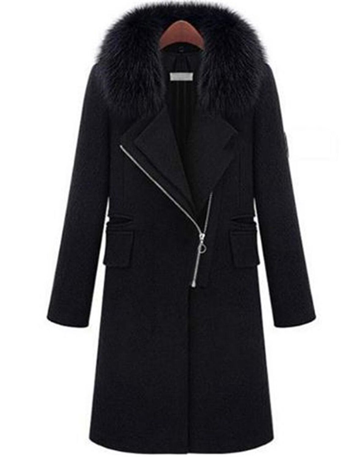 Barbora Kışlık Kürklü Kaşe Kadın Kaban 822siyah17