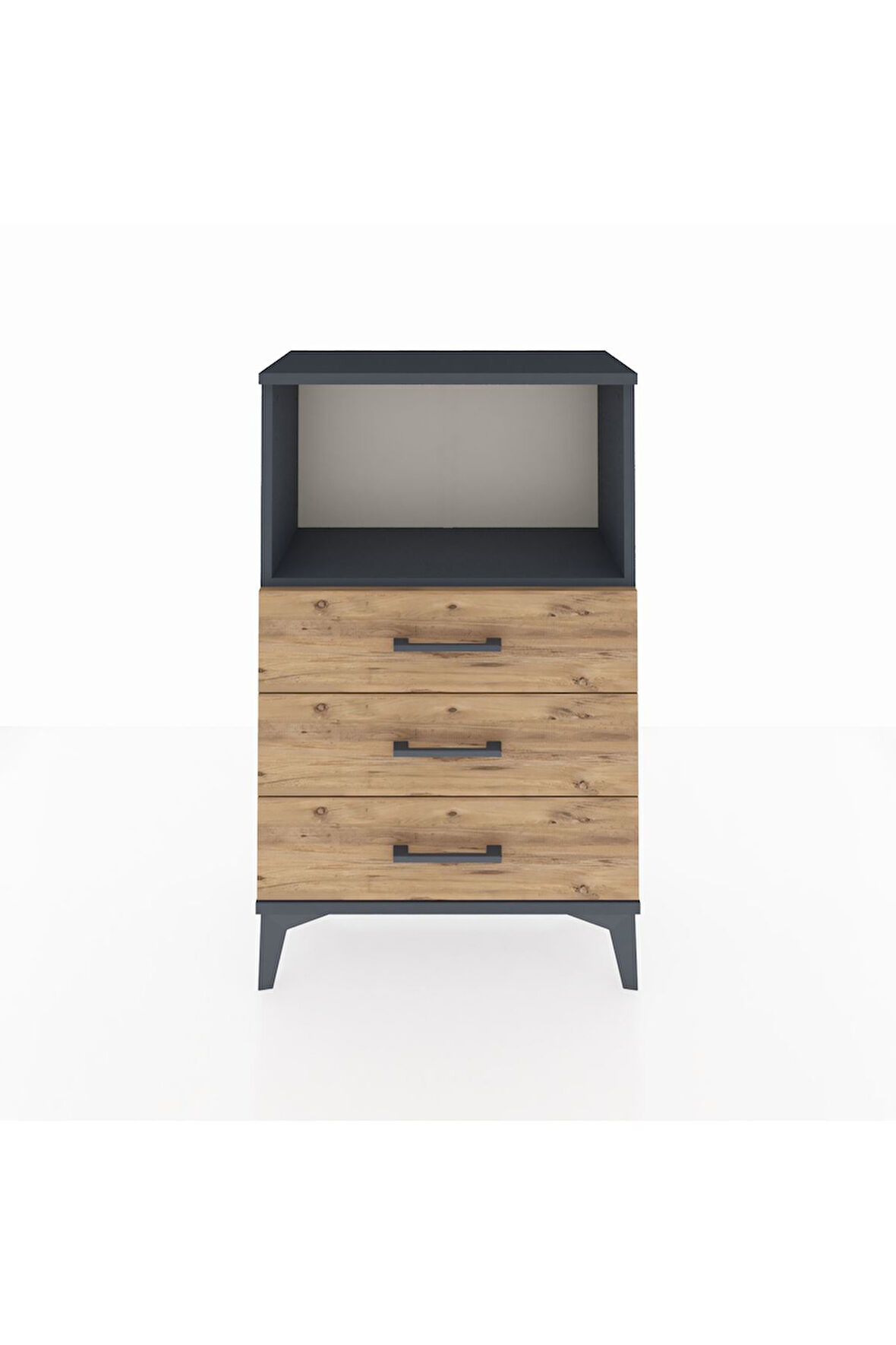 Arges Komodin Tek Raflı 3 Çekmeceli 60x30x96 Antrasit-Çam