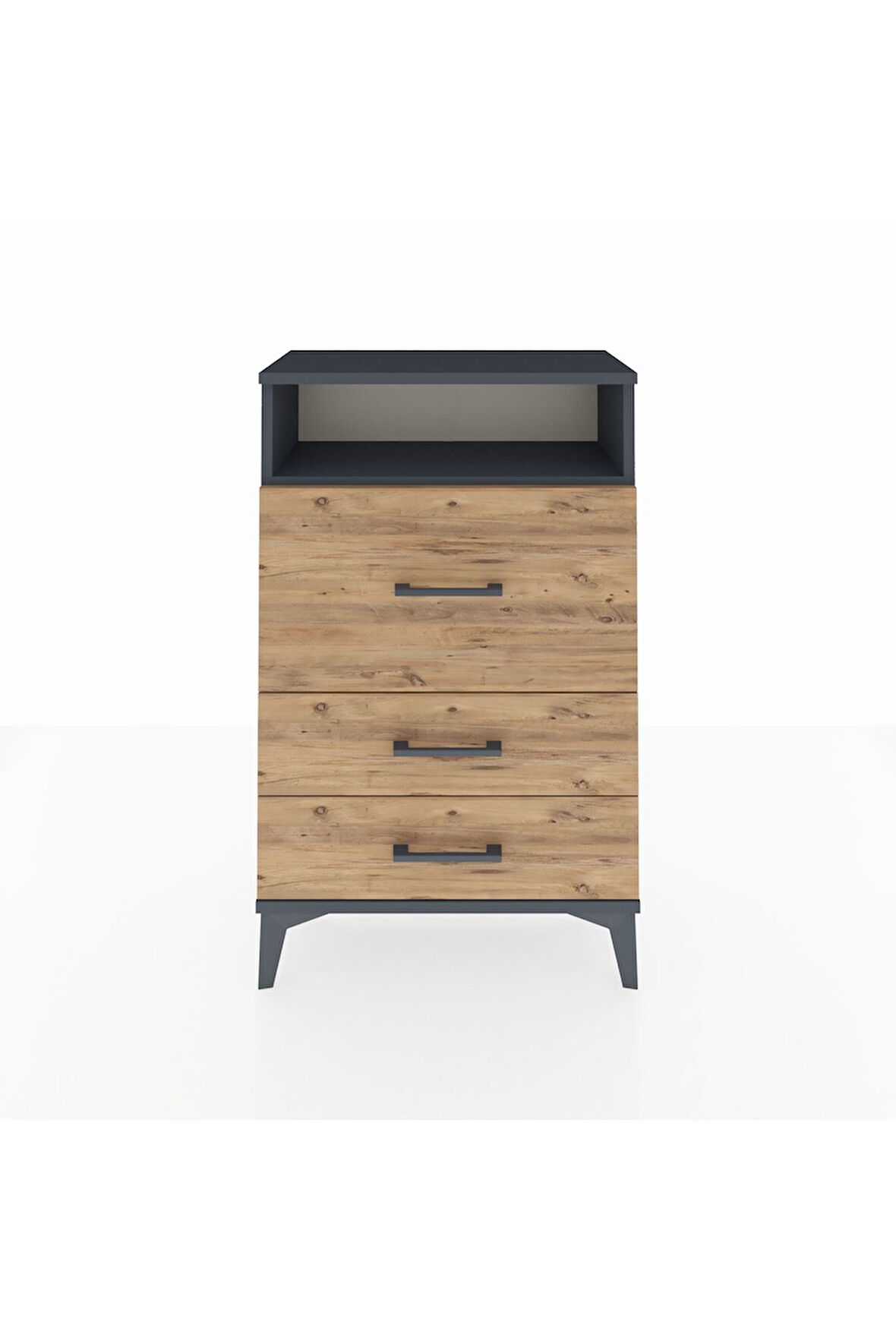 Arges Komodin Tek Raflı 3 Çekmeceli 60x30x96 Antrasit-Çam